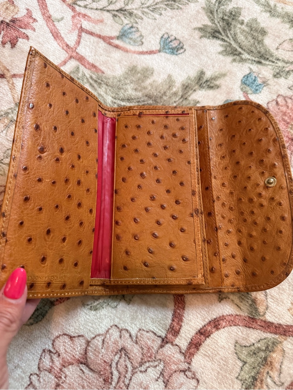 Dooney & Bourke Cognac Ostrich-Embossed Leather Wallet - Picture 5 of 11